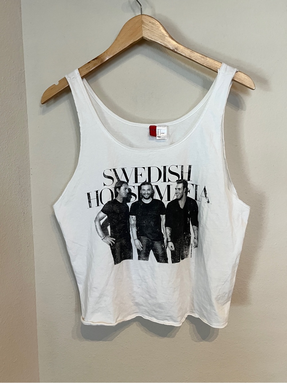 Divided H&M Swedish House Mafia White Grunge Raw Hem Tank Top Size 6 Small
